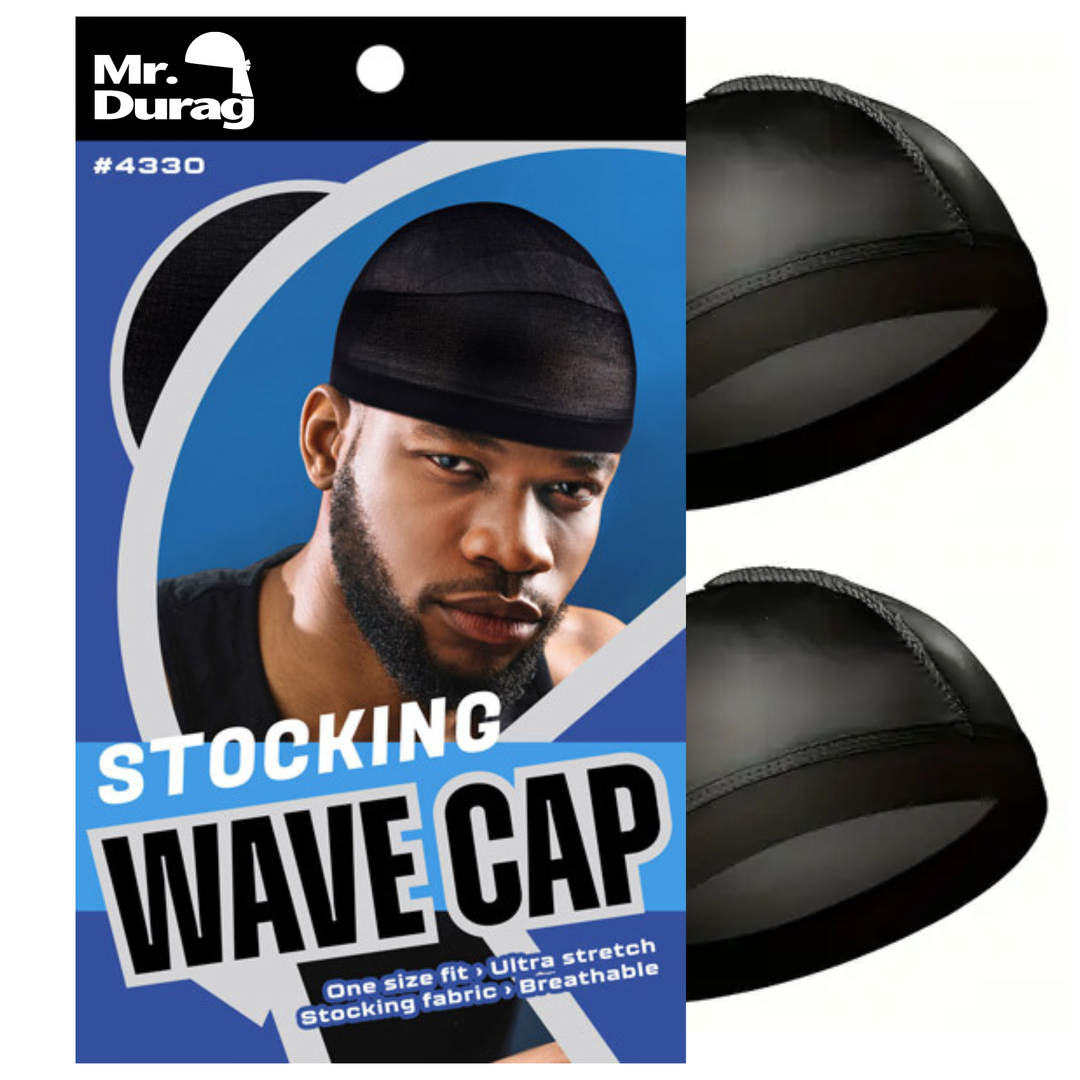 Mr. Durag Stocking Wave Cap with Wide Band, 2 Count, Black