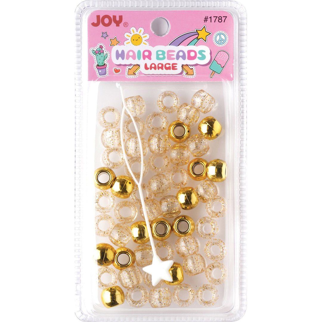 Joy Round Hair Beads Large, 50 Count, Gold Metallic & Glitter