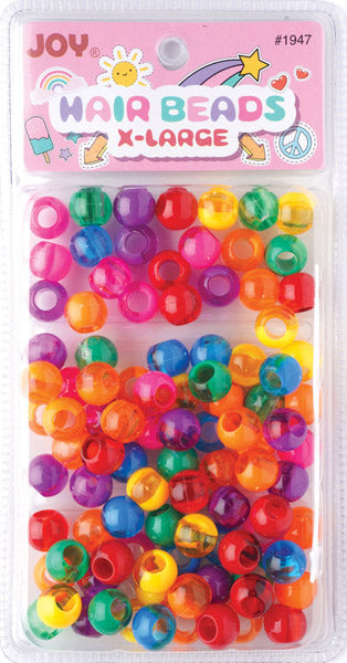 Joy Round Hair Beads X-Large, 100 Count, Two Tone Vivid Assorted