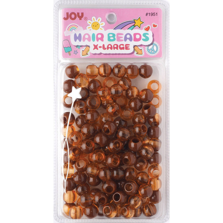 Joy Round Hair Beads X-Large, 100 Count, Two Tone Dark Vivid Brown
