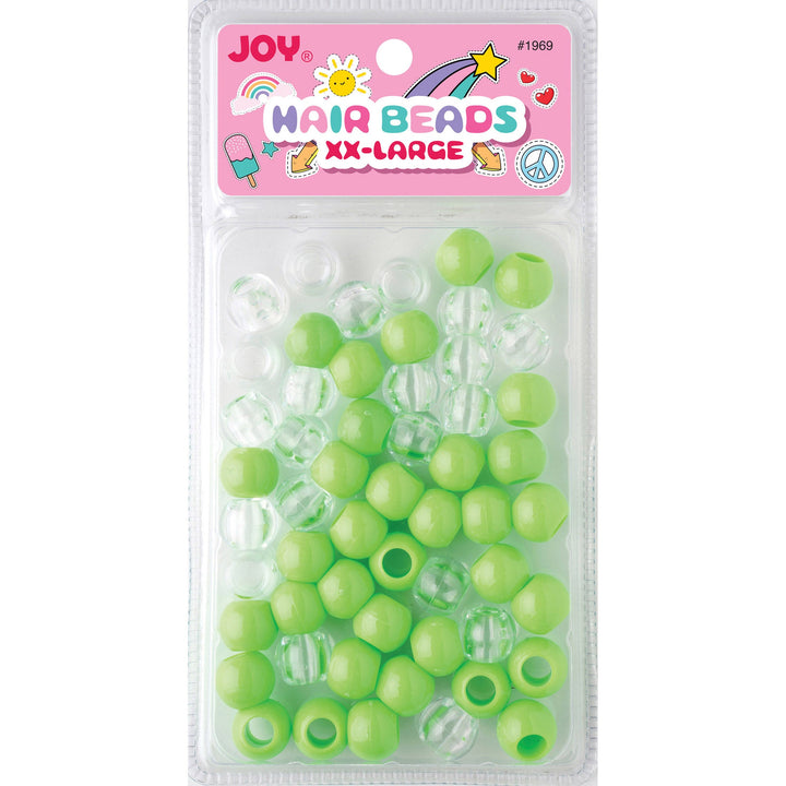 Joy Round Hair Beads XX-Large, 60 Count, Lime Green & Clear