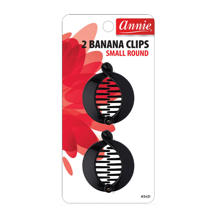 Annie Banana Hair Clip Small Round 6.5cm, 2 Count, Black