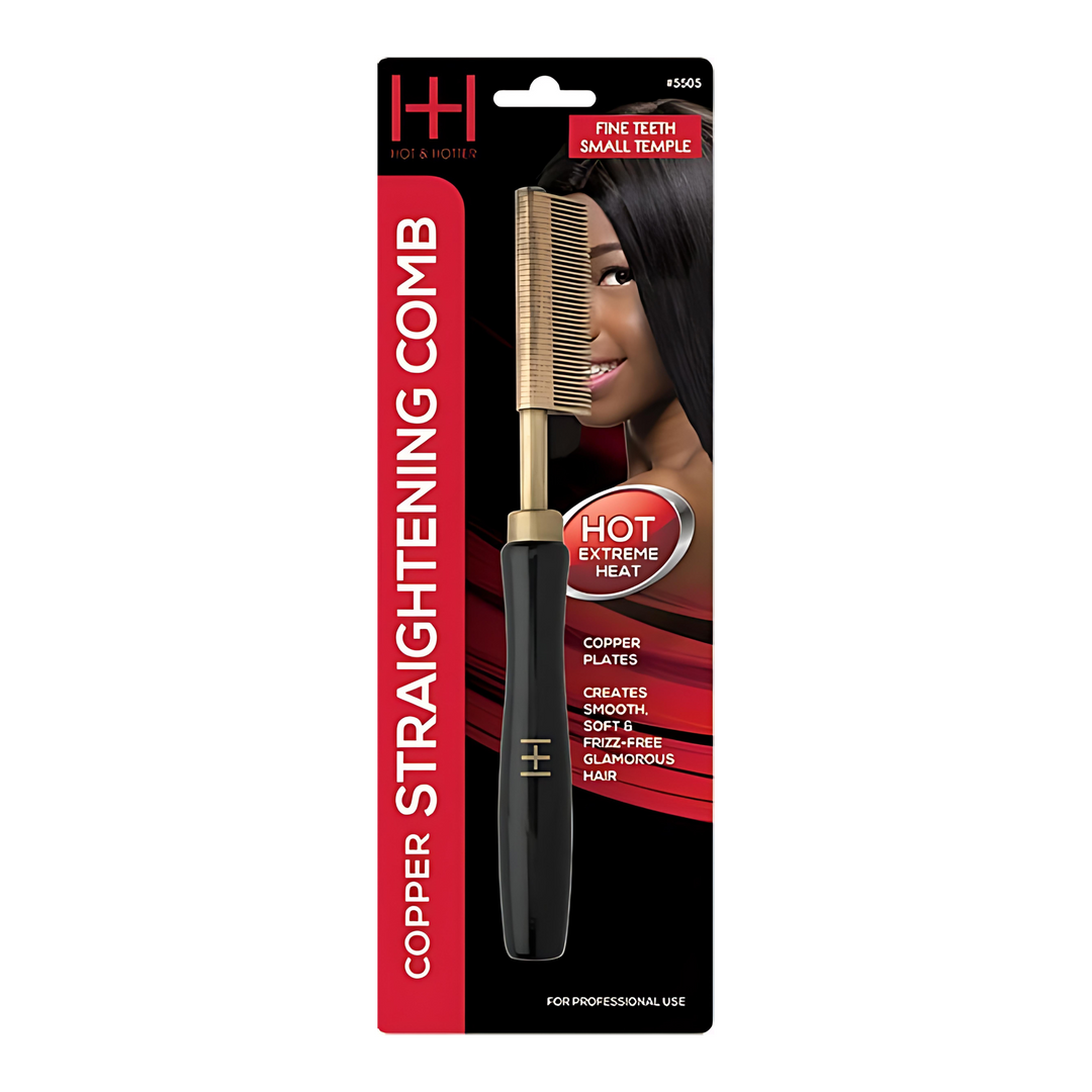Hot & Hotter Thermal Straightening Comb Fine Teeth Small Temple Copper, 1 Count, Black & Gold