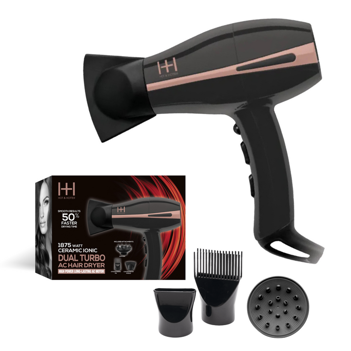 Hot & Hotter 1875 Watt Ceramic Ionic Dual Turbo AC Hair Dryer, 1 Count, Black