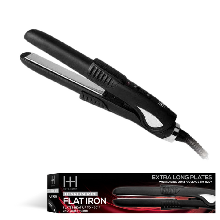 Hot & Hotter Titanium Plate Mini Flat Iron 3/4in, 1 Count Travel Hair Straightener, Black