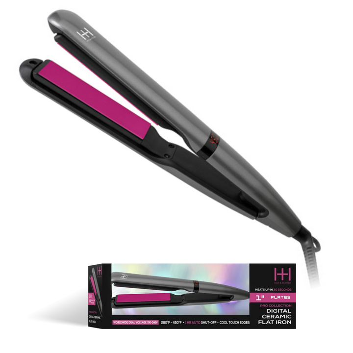 Hot & Hotter 3D Floating Plates Digital Ceramic Flat Iron 1 Inch, 1 Count, Black & Pink