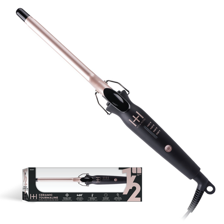 Hot & Hotter Extra Long Ceramic Tourmaline Curling Iron 1/2in, 1 Count Hair Curler, Black