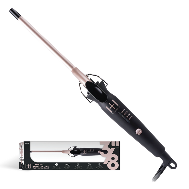 Hot & Hotter Extra Long Ceramic Tourmaline Curling Iron 3/8 Inch, 1 Count, Black & Gold