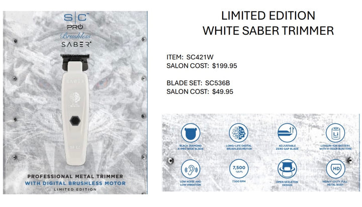 StyleCraft Saber II Clipper & Saber Trimmer Combo White - Free Barber Plug comb brush (Pre Order)