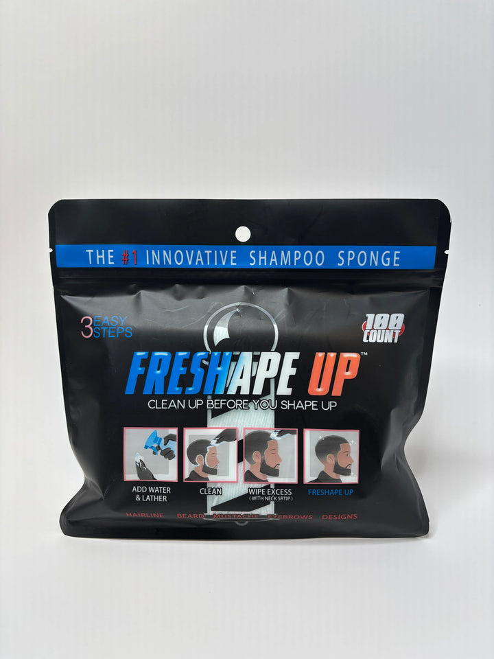 Freshape Up 100 Packs – Barber Shampoo Infused Sponges for Hairline Cleaning (No Rinse)