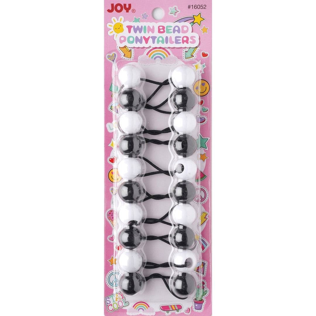 Joy Twin Beads Ponytailers 10Ct Black & White