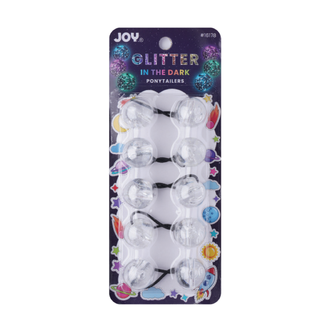 Joy Twin Beads Ponytailer 25mm 5ct Glitter Glow Clear