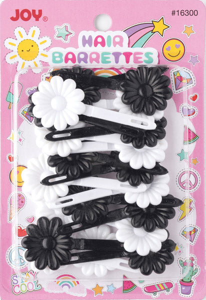 Joy Daisy Hair Barrettes, 10 Count, Black and White