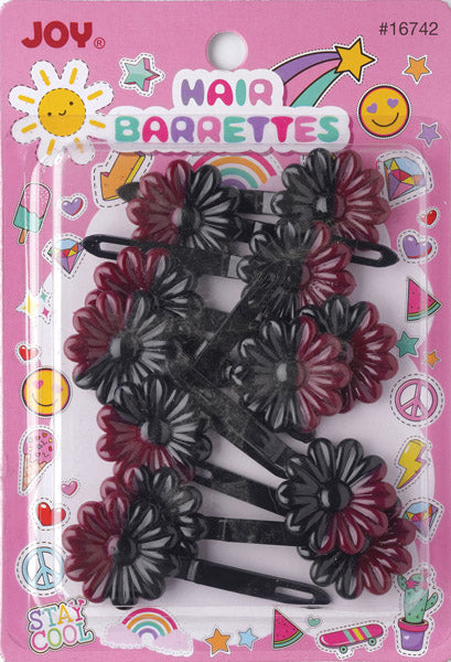 Joy Daisy Barrettes, 12 Count, Black & Dark Red