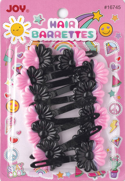 Joy Daisy Barrettes, 12 Count, Black & Light Pink