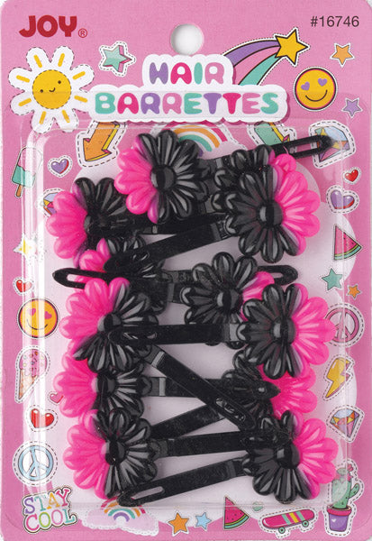 Joy Daisy Barrettes, 12 Count, Black & Pink