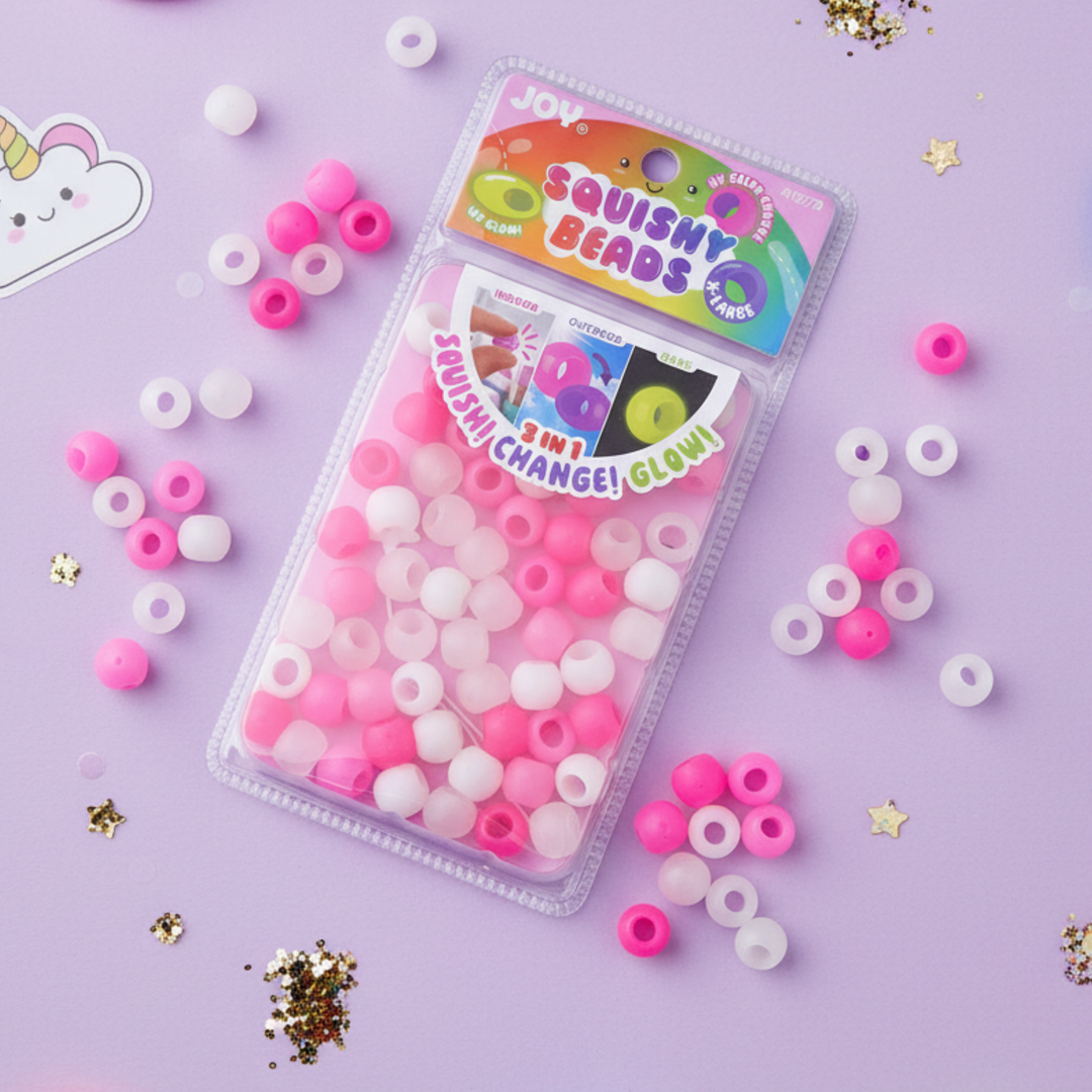 Joy Round Squishy Hair Beads X-Large, 80 Count, UV Glow-in-Dark  Clear Mix