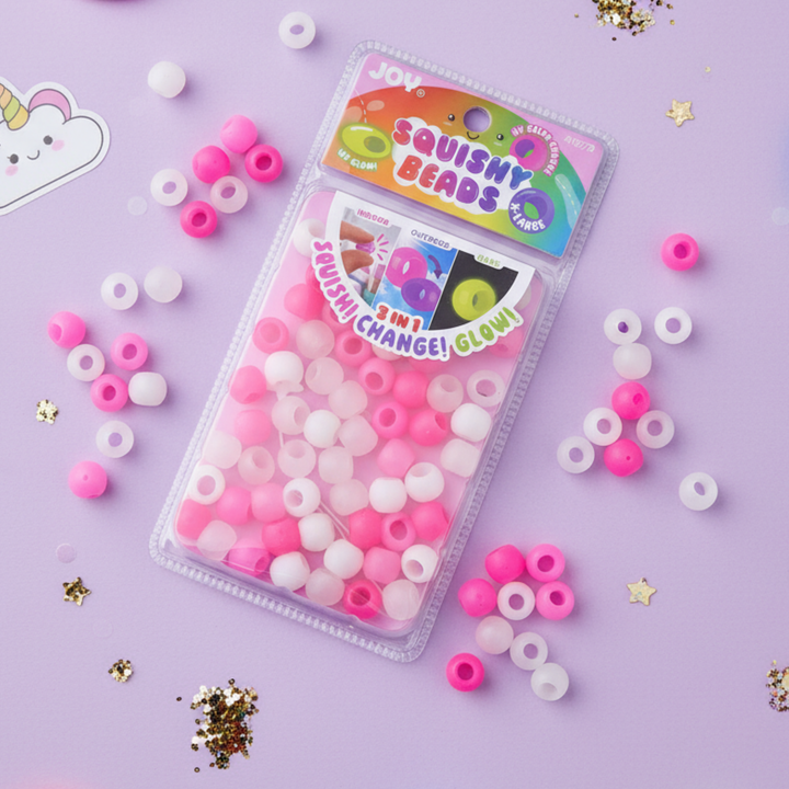 Joy Round Squishy Hair Beads X-Large, 80 Count, UV Glow-in-Dark  Clear Mix