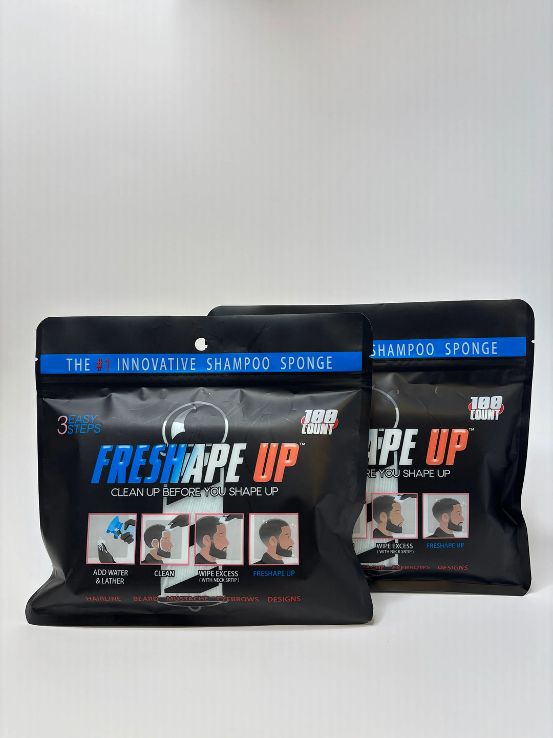 Freshape Up 100 Packs – Barber Shampoo Infused Sponges for Hairline Cleaning (No Rinse)