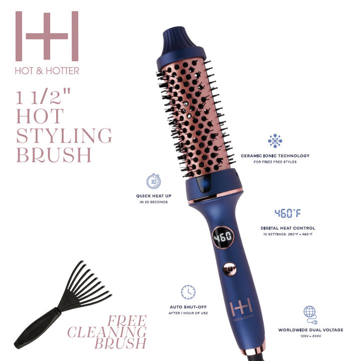 Hot & Hotter Tourmaline Ceramic Digital Hot Styling Brush 1 1/2 Inch, 1 Count, Blue