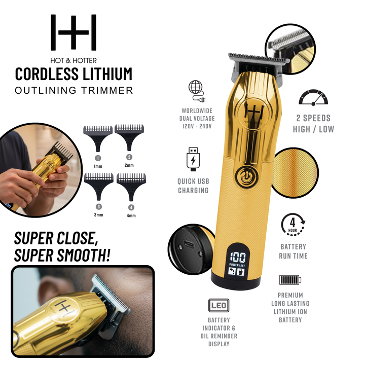 Hot & Hotter Cordless Lithium Outlining Trimmer, 1 Count, Gold
