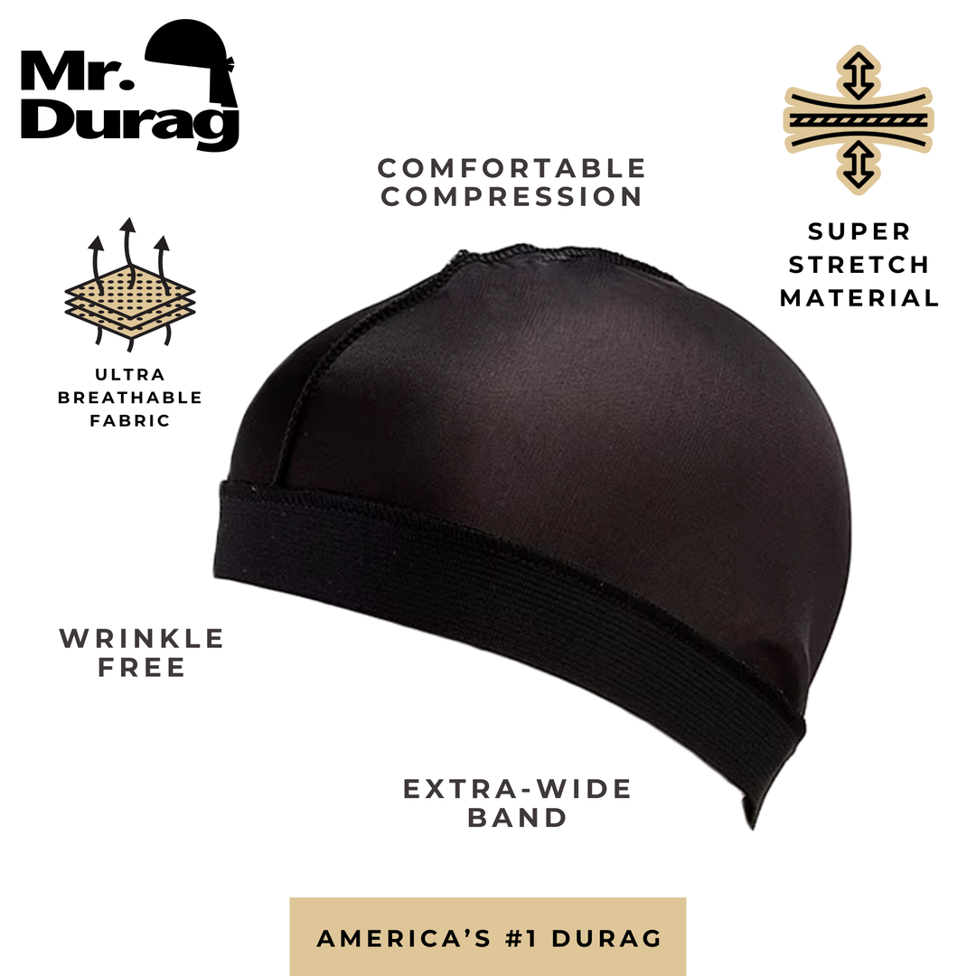 Mr. Durag Stocking Wave Cap with Wide Band, 2 Count, Black