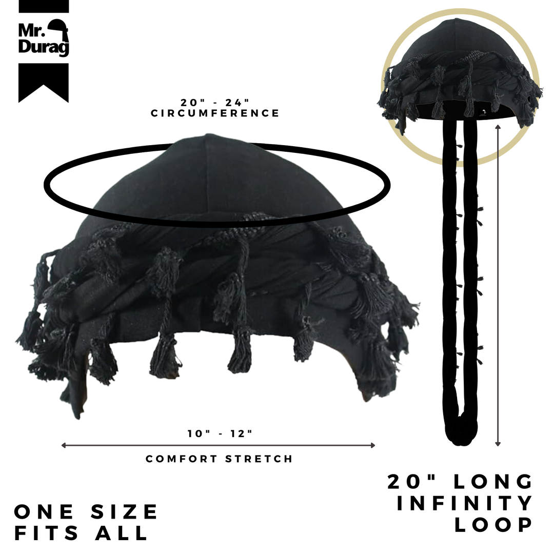 Mr. Durag Silky Spandex Crown Turban with Tassel L/XL, 1 Count Men's Halo Turban, Black