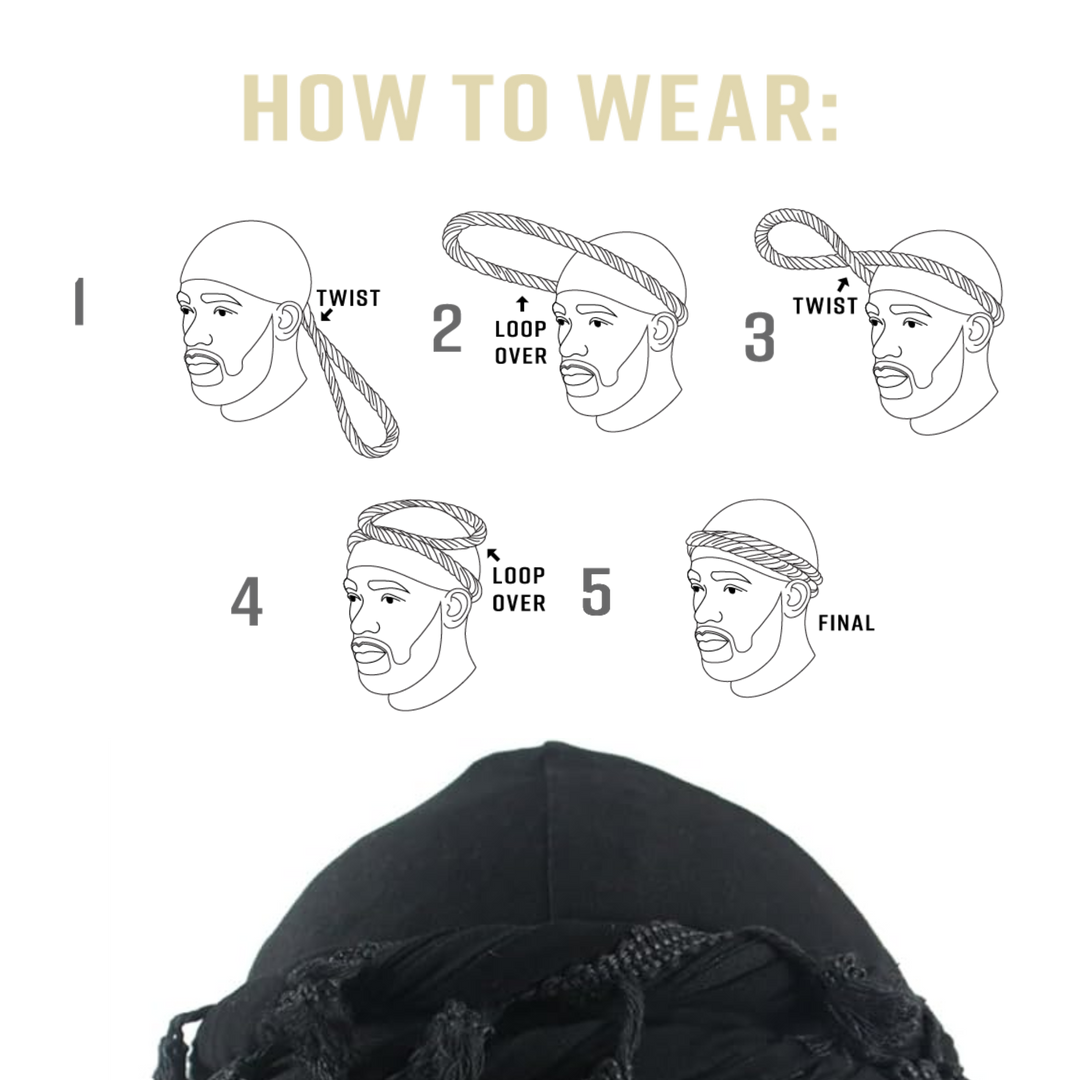 Mr. Durag Silky Spandex Crown Turban with Tassel L/XL, 1 Count Men's Halo Turban, Black