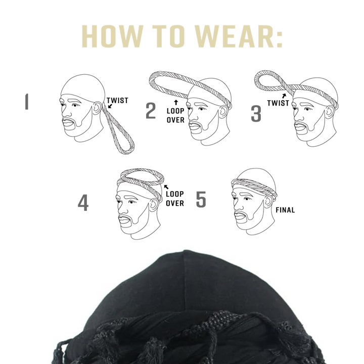 Mr. Durag Silky Spandex Crown Turban with Tassel L/XL, 1 Count Men's Halo Turban, Black