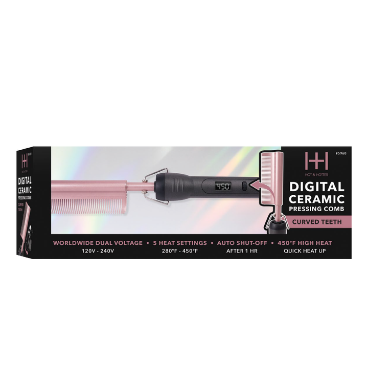 Hot & Hotter Digital Ceramic Pressing Comb Curved Teeth, 1 Count Hair Straightener, Rose Gold