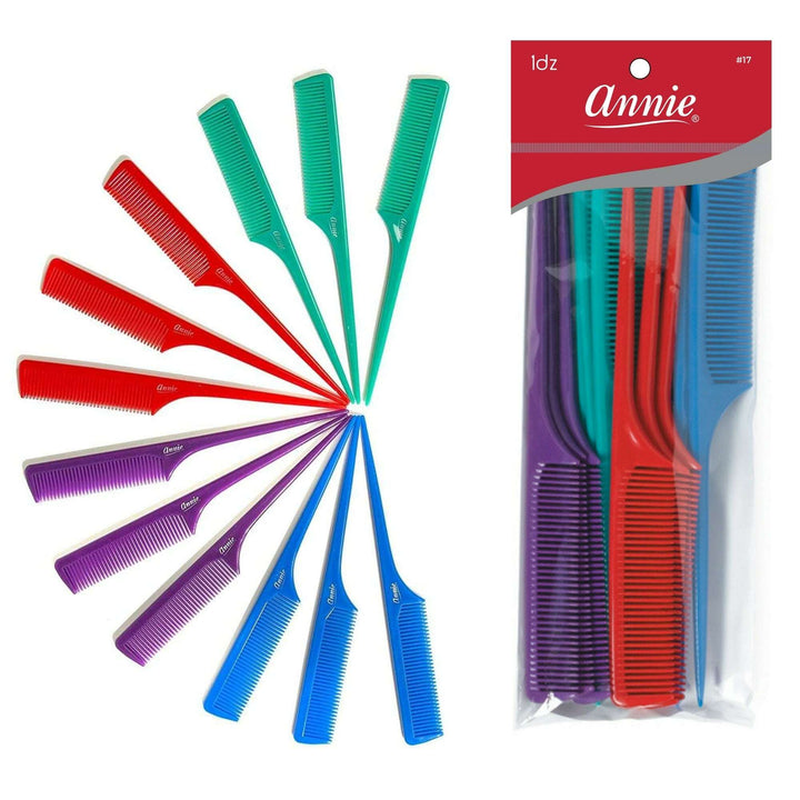 Annie Rat Tail Comb Set, 12 Count, Assorted Colors