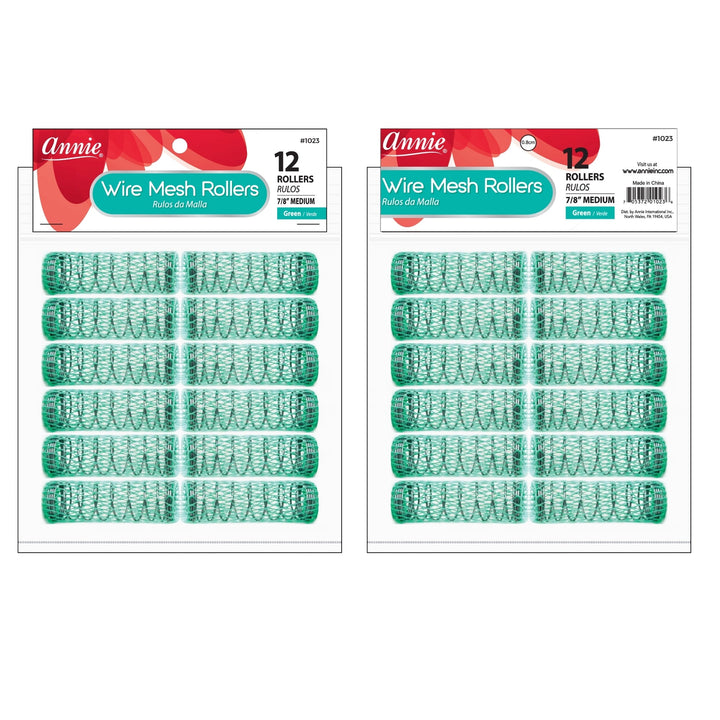 Annie Wire Mesh Hair Rollers 7/8 Inch Medium, 12 Count, Green