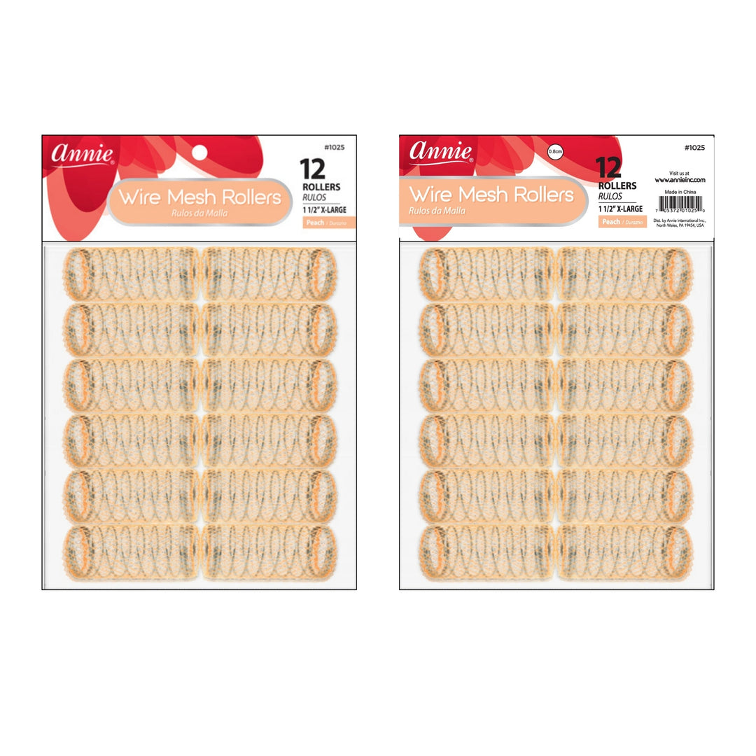 Annie Wire Mesh Hair Rollers 1 1/2 Inch X-Large, 12 Count, Peach