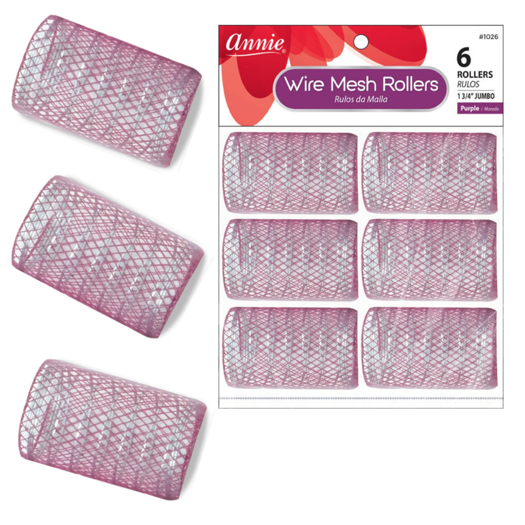 Annie Wire Mesh Hair Rollers 1 3/4 Inch Jumbo, 6 Count, Purple