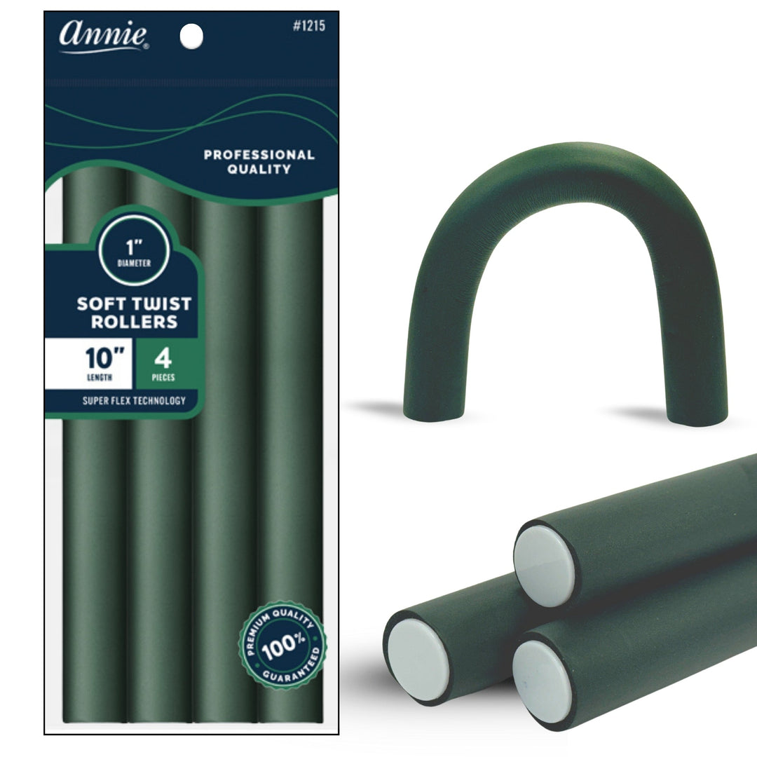 Annie Soft Twist Hair Rollers 1 Inch, 4 Count, Green