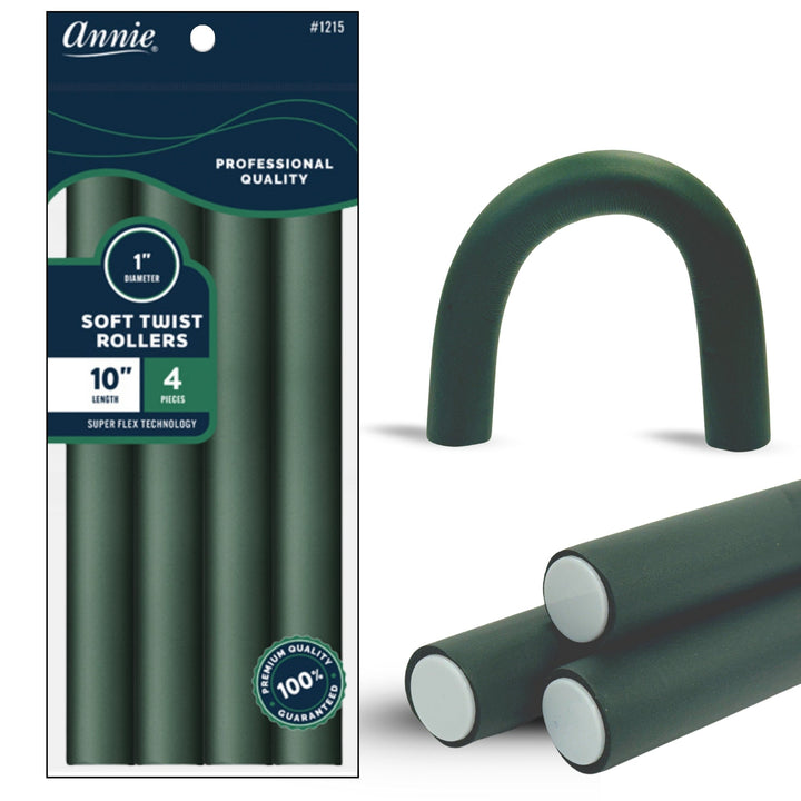 Annie Soft Twist Hair Rollers 1 Inch, 4 Count, Green