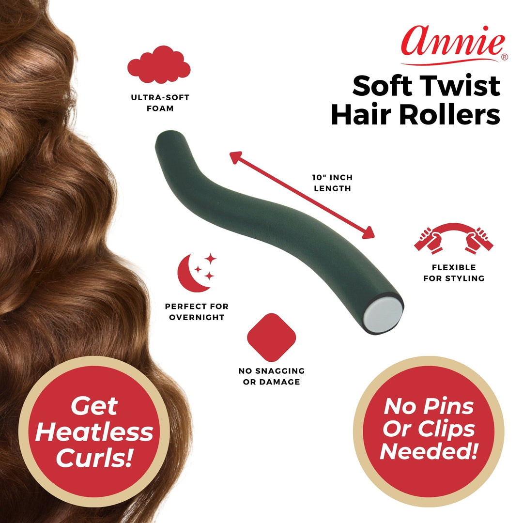 Annie Soft Twist Hair Rollers 1 Inch, 4 Count, Green