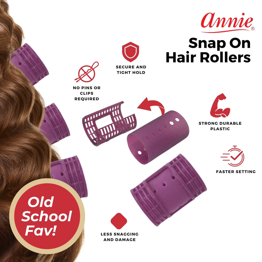 Annie Snap-On Magnetic Hair Rollers 1 3/4 Inch X-Jumbo, 6 Count, Purple