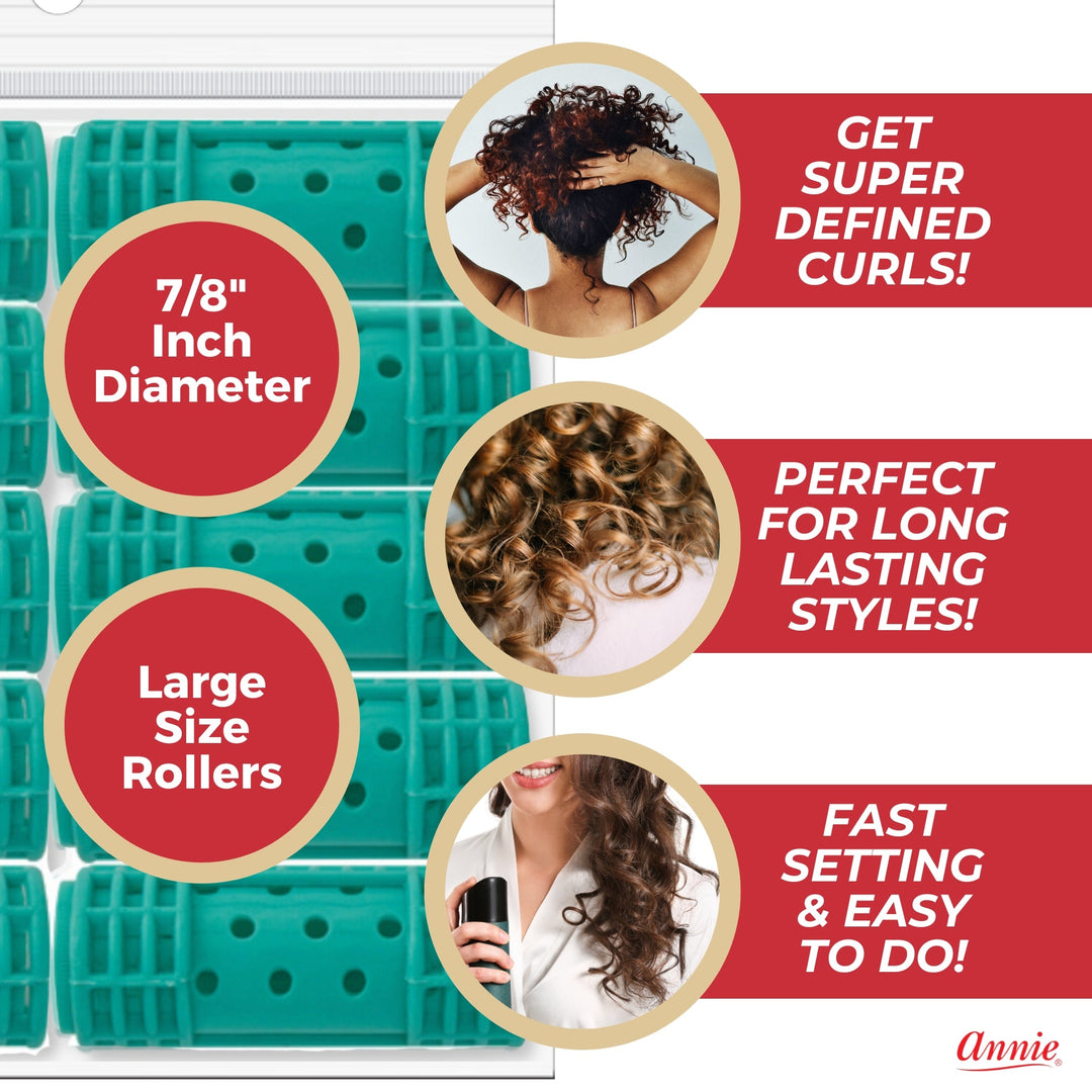 Annie Snap-On Magnetic Hair Rollers 7/8 Inch Large, 10 Count, Green