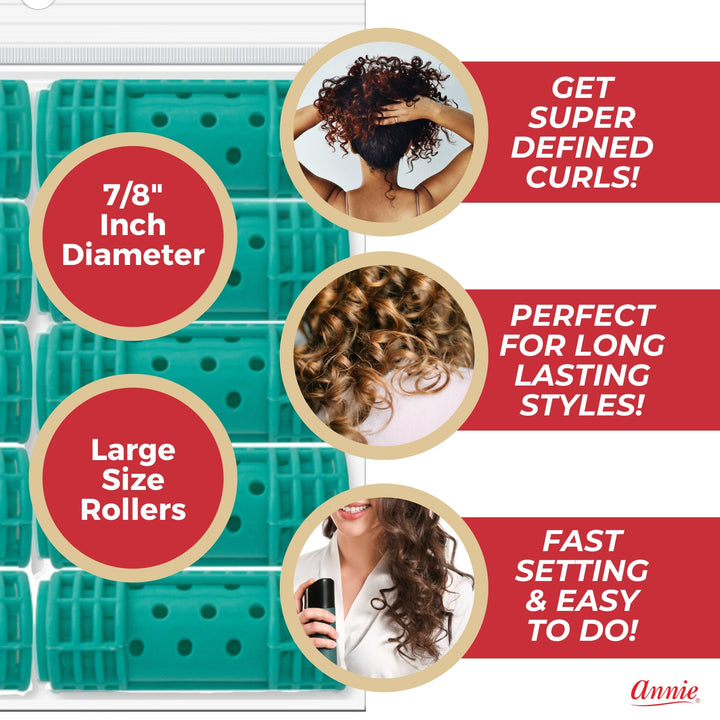 Annie Snap-On Magnetic Hair Rollers 7/8 Inch Large, 10 Count, Green