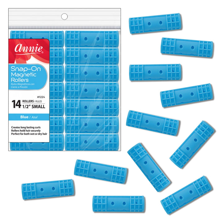 Annie Snap-On Magnetic Hair Rollers 1/2 Inch Small, 14 Count, Blue