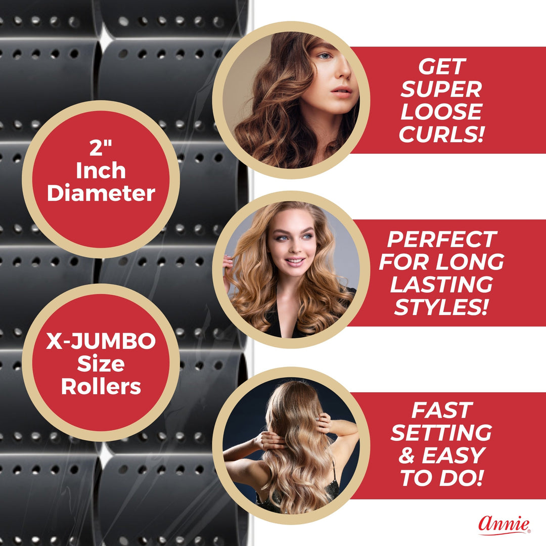 Annie Magnetic Hair Rollers 2 Inch, 12 Count, Gray