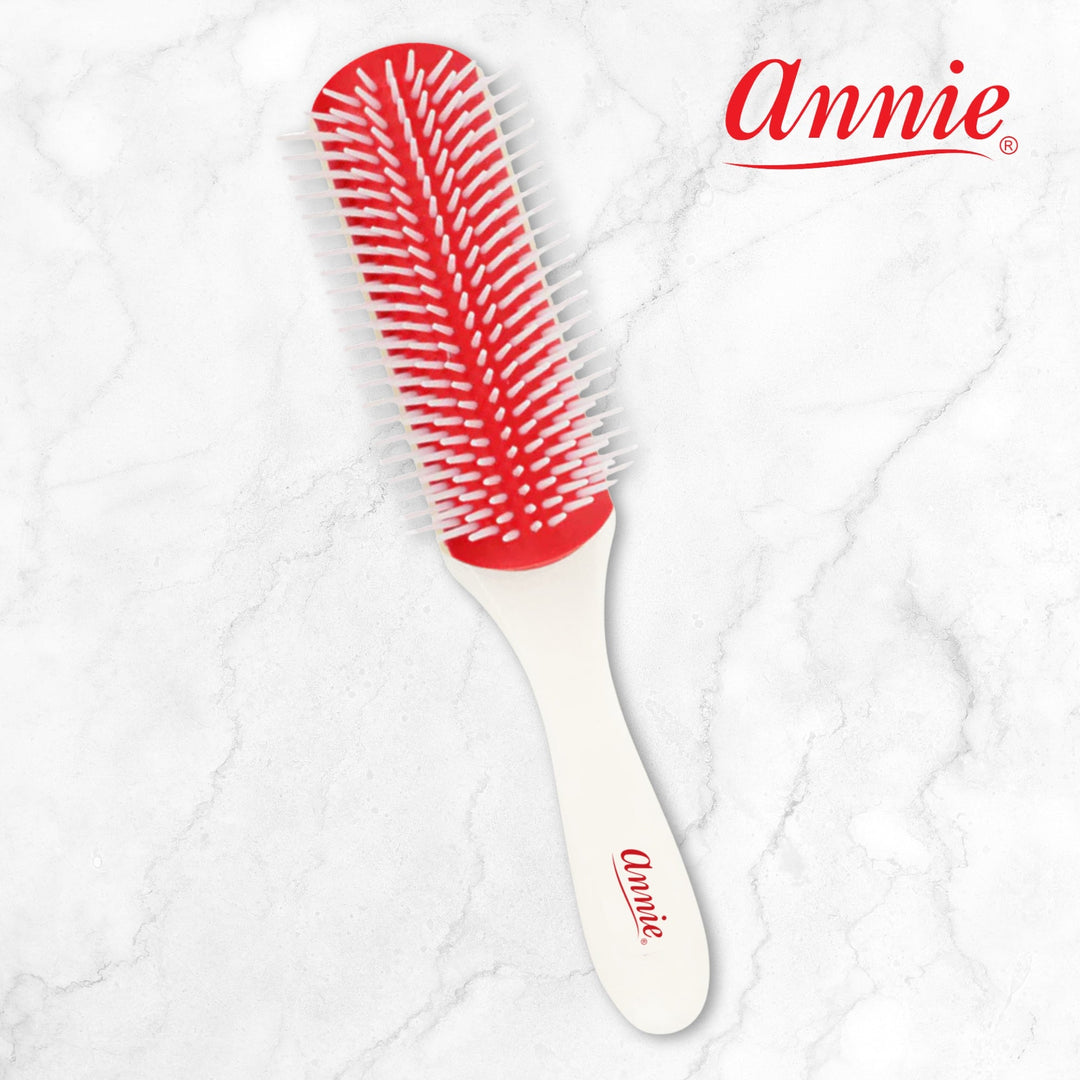 Annie Ergo 9 Row Rubber Cushion Detangling Brush, 1 Count, Red & White