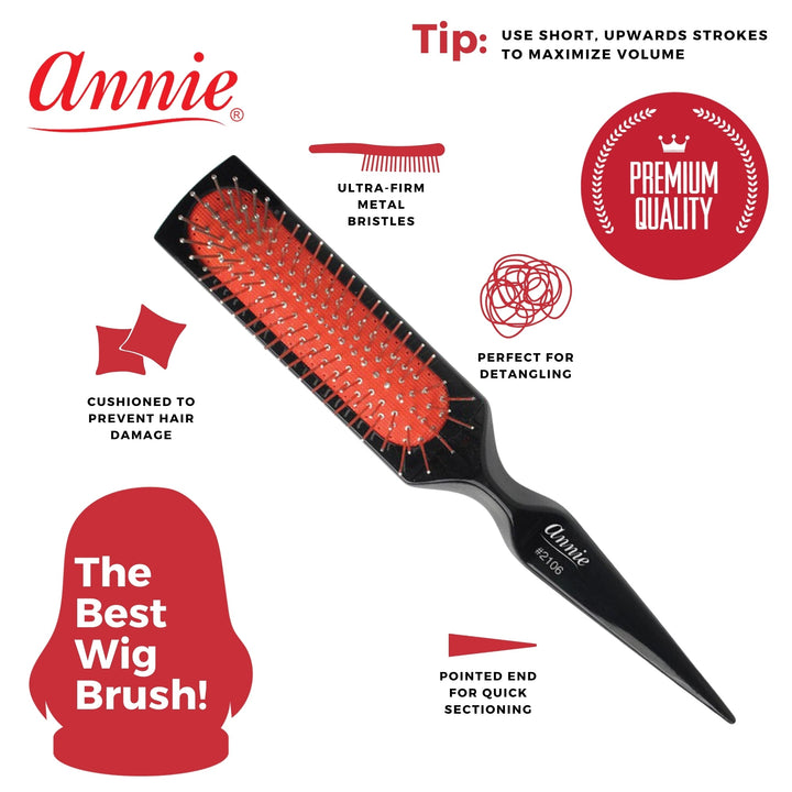 Annie Premium Wire Wig Brush with Pointed Tip, Black