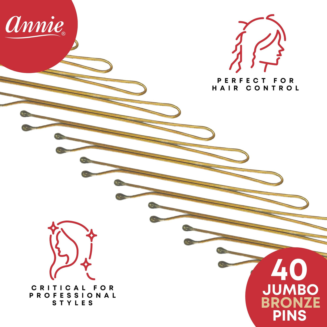 Annie Roller Pins 2 3/4 Inch, 40 Count Metal Hair Pins, Bronze