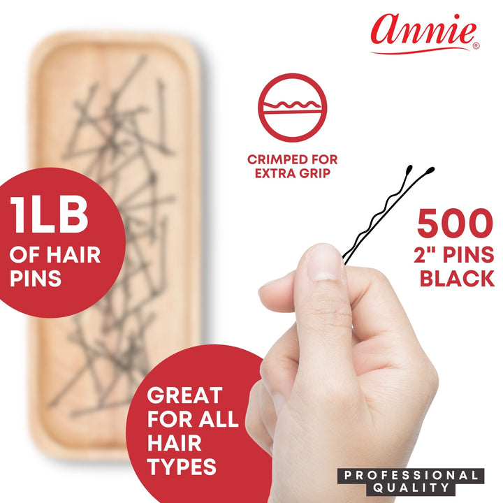 Annie Bob Pins Crimped 2 Inch, 1lb Box, Black