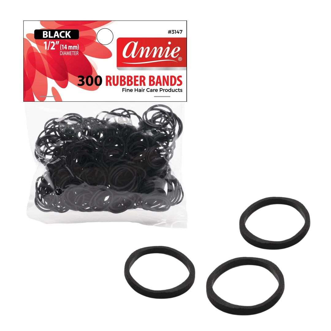 Annie Hair Rubber Bands 14mm, 300 Count, Black