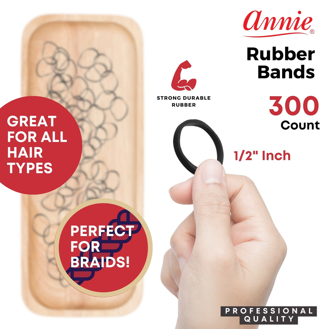 Annie Hair Rubber Bands 14mm, 300 Count, Black