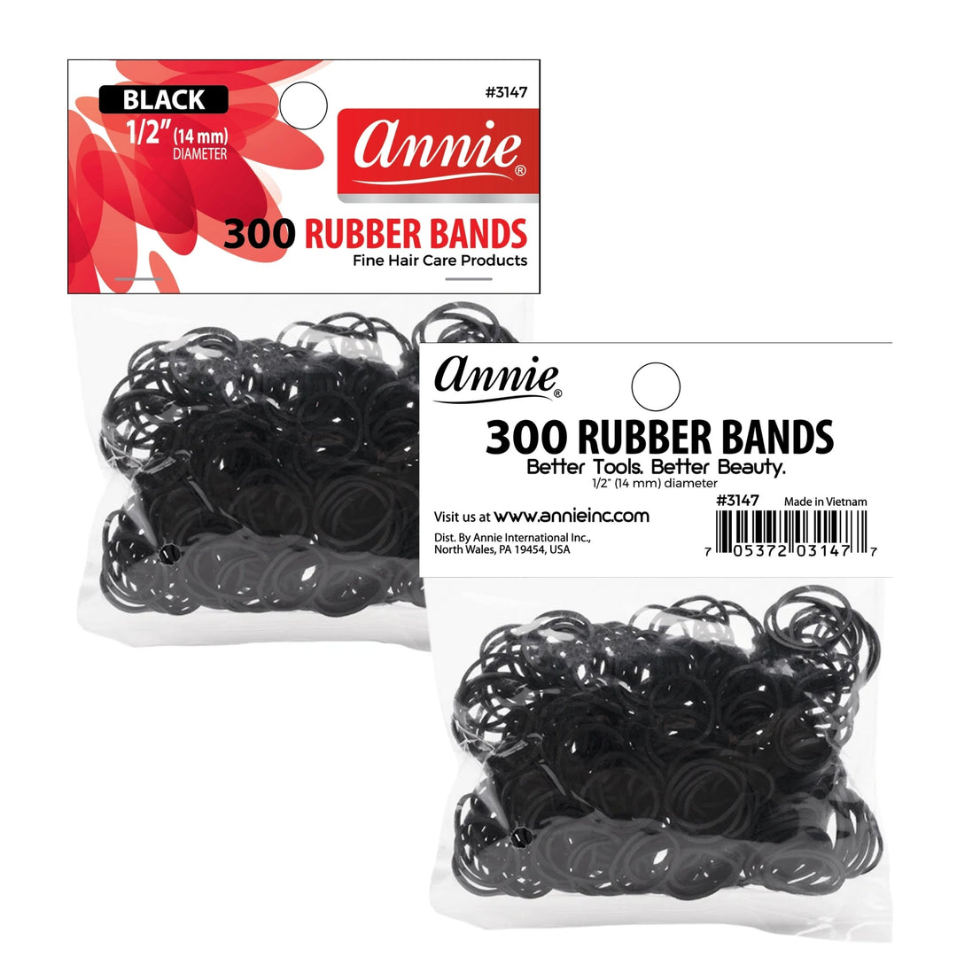 Annie Hair Rubber Bands 14mm, 300 Count, Black