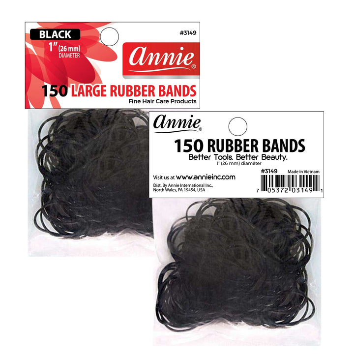 Annie Hair Rubber Bands Large 26mm, 150 Count, Black